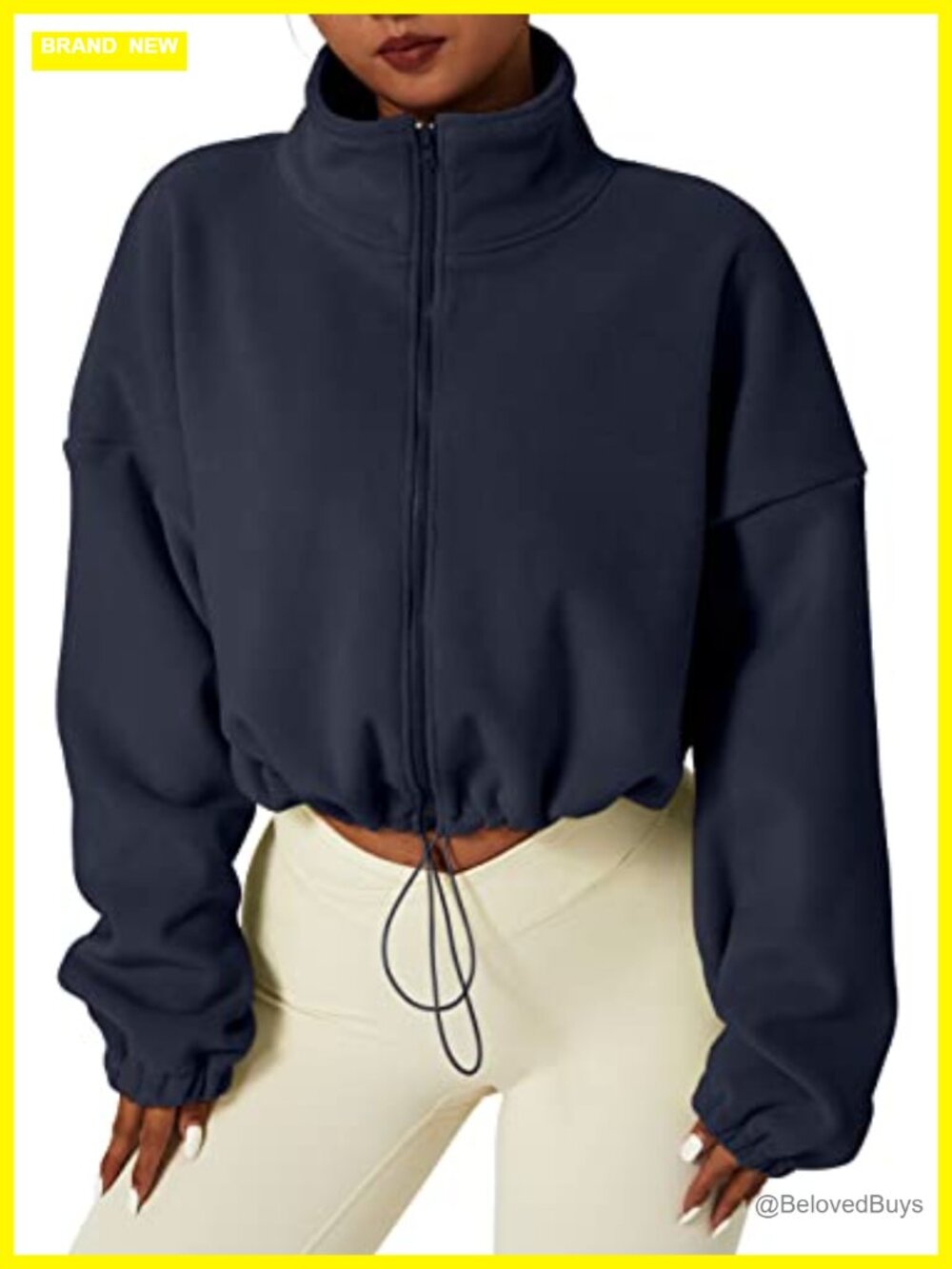 Women's Full Zip Fleece Short Jacket Sherpa Crop Coat